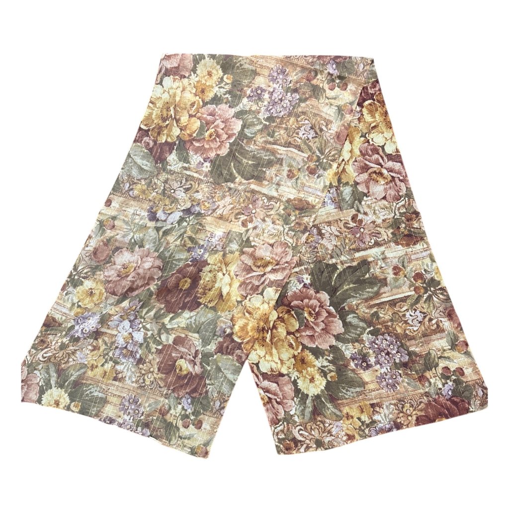 Vintage Floral Tapestry Inspired Fabric Table Runner With Metallic Pinstripe Hea